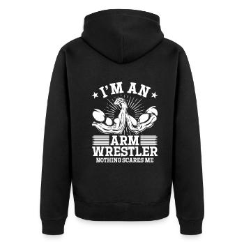 I'm An Arm Wrestler Nothing Scares Me - Arm Wrestl - Unisex Premium Bio Zip Hoodie - Schwarz - Hinten - Nico (187cm)