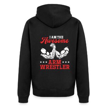 I Am The Awesome Arm Wrestler - Arm Wrestling Arm - Unisex Premium Bio Zip Hoodie - Schwarz - Hinten - Nico (187cm)