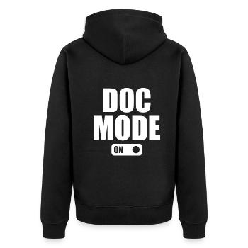 Doc Mode On - Médecin urgentiste d’humour médical - Veste à capuche bio Premium Unisexe - noir - Dos - Nico (187cm)