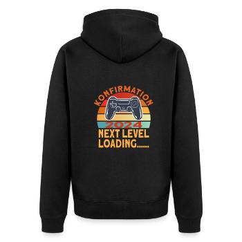 Konfirmation 2024 Konfirmand - Unisex Premium Bio Zip Hoodie - Schwarz - Hinten - Nico (187cm)