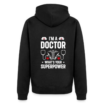 Jeg er en læge, hvad er din superkraft - Sjov Docto - Premium økologisk unisex-hættejakke - sort - Bagpå - Nico (187cm)