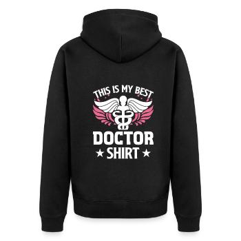 This Is My Best Doctor Shirt - Medical Humor - Unisex Premium Bio Zip Hoodie - Schwarz - Hinten - Nico (187cm)