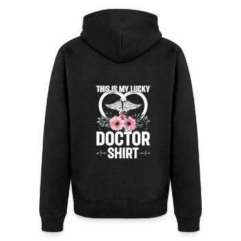 This Is My Lucky Doctor Shirt Doctor Emergency Doc - Unisex Premium Organic Zip Hoodie - black - Back - Nico (187cm)