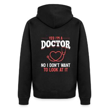 Funny Doctor Sayings Funny Doctor Hospital Doctor - Unisex Premium Bio Zip Hoodie - Schwarz - Hinten - Nico (187cm)