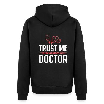 Médecin hospitalier - Croyez-moi, je suis presque un médecin - Veste à capuche bio Premium Unisexe - noir - Dos - Nico (187cm)
