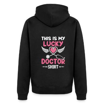 C’est ma chemise de docteur porte-bonheur - Hôpital Doctor Li - Veste à capuche bio Premium Unisexe - noir - Dos - Nico (187cm)