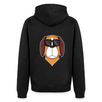 Bernhardiner Hund mit Brille - cooler Hund - Unisex Premium Bio Zip Hoodie - Schwarz - Hinten - Nico (187cm)