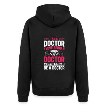 Médecin urgentiste - Je suis médecin. J’adore être A D - Veste à capuche bio Premium Unisexe - noir - Dos - Nico (187cm)