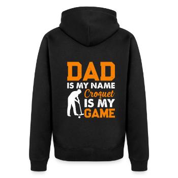 Papa est mon nom Le croquet est mon jeu - Daddy Croquet - Veste à capuche bio Premium Unisexe - noir - Dos - Nico (187cm)
