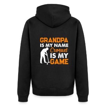 Grand-père c’est mon nom Le croquet c’est mon jeu - grand-père Cr - Veste à capuche bio Premium Unisexe - noir - Dos - Nico (187cm)