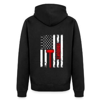 Croquet US Flag Croquet Player - Unisex Premium Bio Zip Hoodie - Schwarz - Hinten - Nico (187cm)