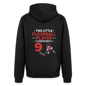 Kids Floorball Player 9th Birthday Floorball Playe - Unisex Premium Bio Zip Hoodie - Schwarz - Hinten - Nico (187cm)