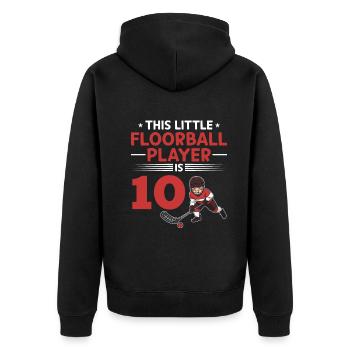 Kids Floorball Player 10th Birthday Floorball Play - Unisex Premium Bio Zip Hoodie - Schwarz - Hinten - Nico (187cm)