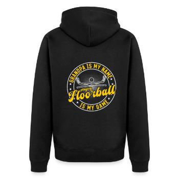 Floorball Player Grandpa Floorball Player - Unisex Premium Bio Zip Hoodie - Schwarz - Hinten - Nico (187cm)
