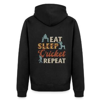 Eat Sleep Cricket Repeat - Funny Cricketing Cricke - Unisex Premium Organic Zip Hoodie - black - Back - Nico (187cm)