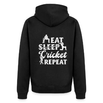 Eat Sleep Cricket Repeat - Funny Cricket Player - Unisex Premium Organic Zip Hoodie - black - Back - Nico (187cm)
