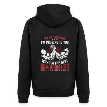 Funny Arm Wrestler Quotes Arm Wrestling - Unisex Premium Bio Zip Hoodie - Schwarz - Hinten - Nico (187cm)