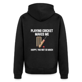 Playing Cricket Makes Me Happy You Not So Much - C - Unisex Premium Bio Zip Hoodie - Schwarz - Hinten - Nico (187cm)