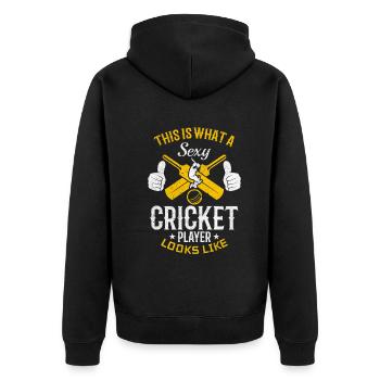 Jeu de cricket Cricket Sport - Joueur de cricket sexy - Veste à capuche bio Premium Unisexe - noir - Dos - Nico (187cm)