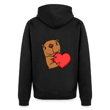 Capybara Wasserschwein Herz Liebe - Unisex Premium Bio Zip Hoodie - Schwarz - Hinten - Nico (187cm)