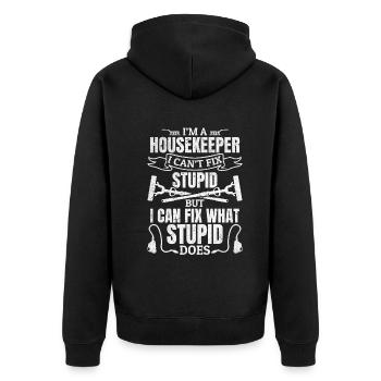 Housekeeper Quote Funny Housekeeper Saying - Unisex Premium Organic Zip Hoodie - black - Back - Nico (187cm)