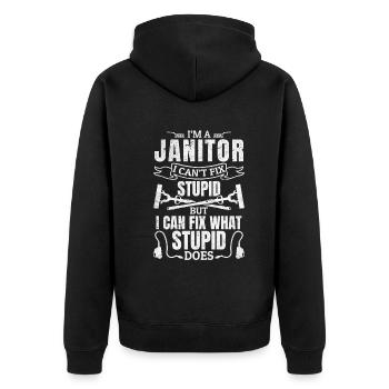 Janitor Quote Funny Janitor Saying - Unisex Premium Organic Zip Hoodie - black - Back - Nico (187cm)