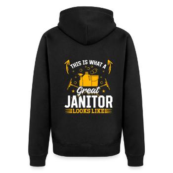 This Is What A Great Janitor Looks Like - Cleaning - Unisex Premium Bio Zip Hoodie - Schwarz - Hinten - Nico (187cm)