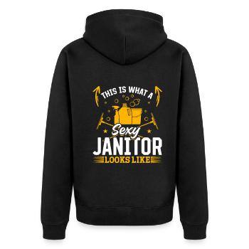 This Is What A Sexy Janitor Looks Like - Cleaning - Unisex Premium Bio Zip Hoodie - Schwarz - Hinten - Nico (187cm)