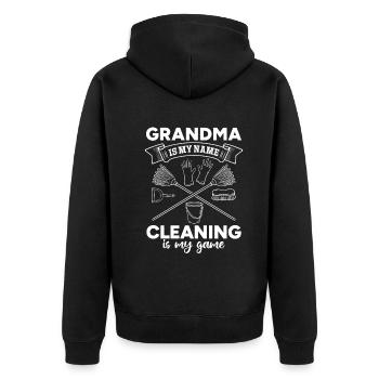 Grandma Is My Name Cleaning Is My Game - Housekeep - Unisex Premium Bio Zip Hoodie - Schwarz - Hinten - Nico (187cm)