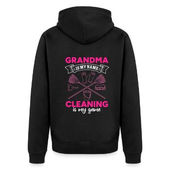 Grandma Is My Name Cleaning Is My Game - House Cle - Unisex Premium Bio Zip Hoodie - Schwarz - Hinten - Nico (187cm)