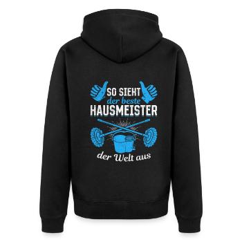 Hausmeister - So Sieht Der Beste Hausmeister Der W - Unisex Premium Bio Zip Hoodie - Schwarz - Hinten - Nico (187cm)