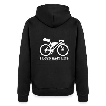 I Love Easy Life - Gravel Bike Bikepacker Bikepack - Unisex Premium Bio Zip Hoodie - Schwarz - Hinten - Nico (187cm)