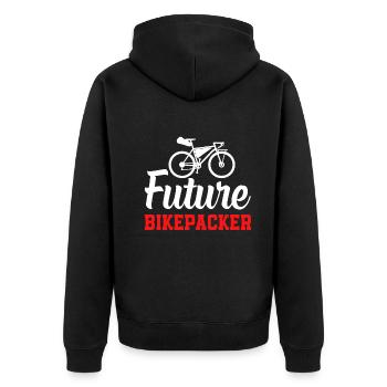 Bikepacking Toddler Baby Bikepacker Future Bikepac - Unisex Premium Bio Zip Hoodie - Schwarz - Hinten - Nico (187cm)