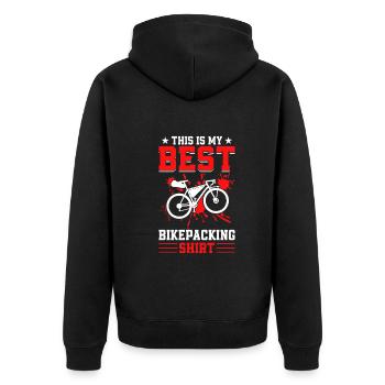 This Is My Best Bikepacking Shirt Gravel Bicycle B - Unisex Premium Bio Zip Hoodie - Schwarz - Hinten - Nico (187cm)