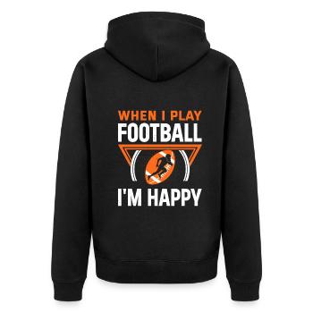 You can't buy happiness but you can play Football - Unisex Premium Bio Zip Hoodie - Schwarz - Hinten - Nico (187cm)