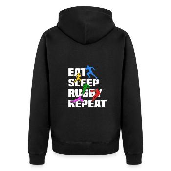 Eat Sleep Rugby Repeat - Rugby Player Rugby Sport - Unisex Premium Bio Zip Hoodie - Schwarz - Hinten - Nico (187cm)