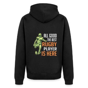 All good the best Rugby Player is here - Funny Rug - Unisex Premium Bio Zip Hoodie - Schwarz - Hinten - Nico (187cm)