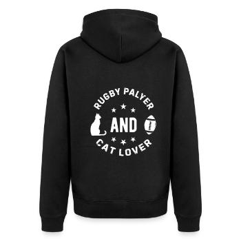 Rugby Player Cat Owner - Rugby player and cat love - Unisex Premium Bio Zip Hoodie - Schwarz - Hinten - Nico (187cm)