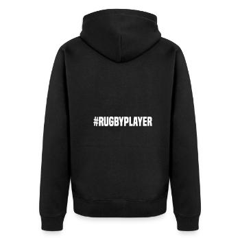 Rugby Player - #RugbyPlayer - Unisex Premium Bio Zip Hoodie - Schwarz - Hinten - Nico (187cm)