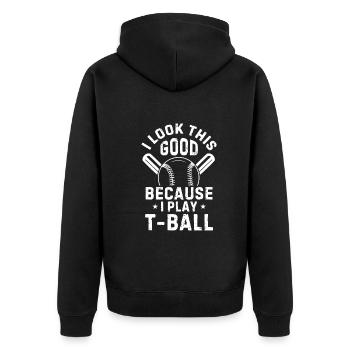 Joueur de teeball - J’ai l’air si bien parce que je joue T - Veste à capuche bio Premium Unisexe - noir - Dos - Nico (187cm)