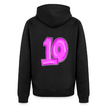 10 rosa - Unisex Premium Bio Zip Hoodie - Schwarz - Hinten - Nico (187cm)