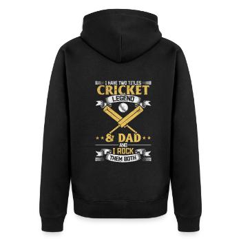 I have two titles Cricket Legend & Dad Cricket Pla - Unisex Premium Bio Zip Hoodie - Schwarz - Hinten - Nico (187cm)