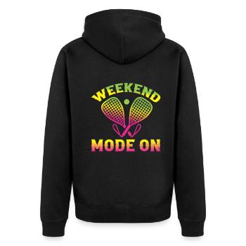 Racquetball Weekend Mode On - Playing Racquetball - Unisex Premium Bio Zip Hoodie - Schwarz - Hinten - Nico (187cm)