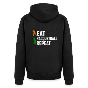 Eat Racquetball Repeat - Racquetball - Unisex Premium Bio Zip Hoodie - Schwarz - Hinten - Nico (187cm)