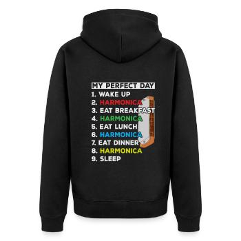 My Perfect Day Harmonica Player Playing Harmonica - Unisex Premium Organic Zip Hoodie - black - Back - Nico (187cm)