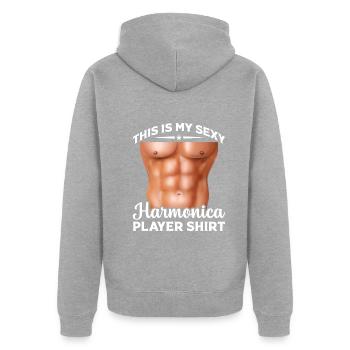 This Is My Sexy Harmonica Player Shirt Harmonica M - Unisex Premium Bio Zip Hoodie - Grau meliert - Hinten - Nico (187cm)