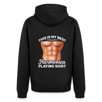 This Is My Best Harmonica Player Shirt Harmonica M - Unisex Premium Bio Zip Hoodie - Schwarz - Hinten - Nico (187cm)