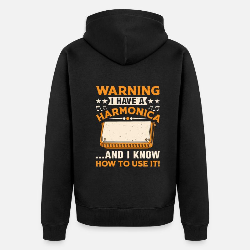Harmonica Player Funny Harmonica Player - Unisex Premium Bio Zip Hoodie - Schwarz