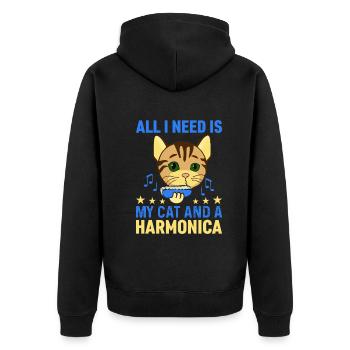 All I Need Is My Cat And A Harmonica Harmonicist & - Unisex Premium Organic Zip Hoodie - black - Back - Nico (187cm)