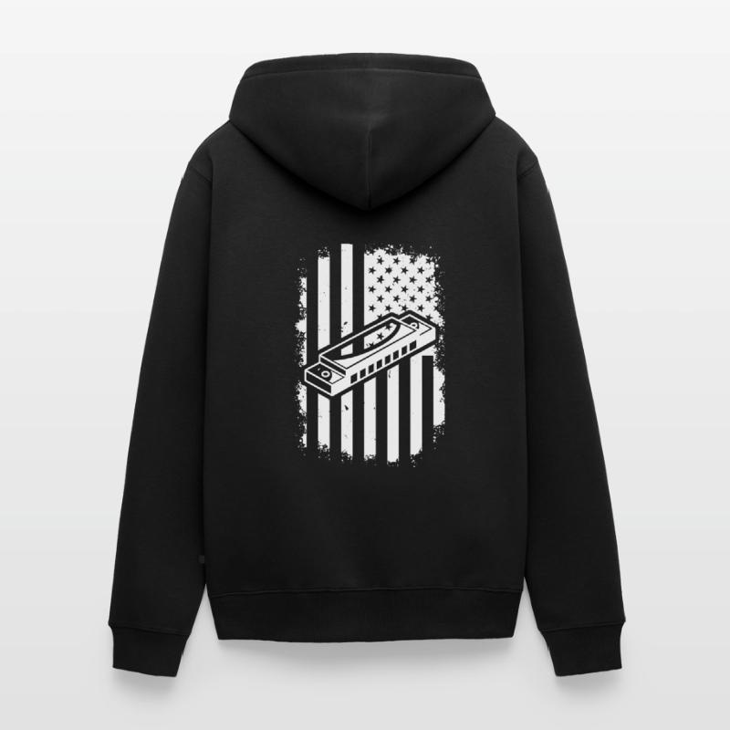 Harmonica US Flag Harmonica Musician Harmonica Ins Unisex Premium Bio Zip Hoodie